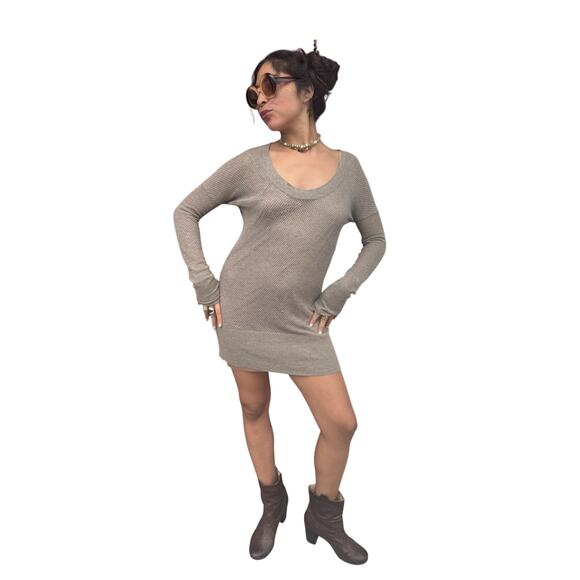 James Perse Wool Cashmere Loose Knit V-Neck Mini Dress Taupe Size 2 Small - Picture 7 of 9